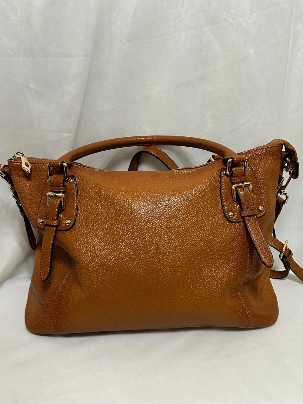 Kattee Pebble Leather Satchel In Chestnut